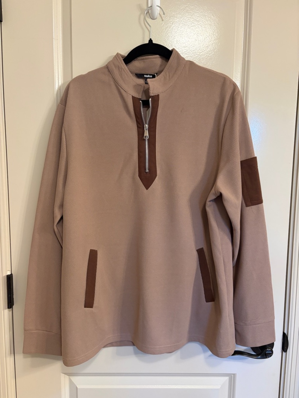 NWT OUKU Men's Waffle Knit Quarter-Zip Pullover